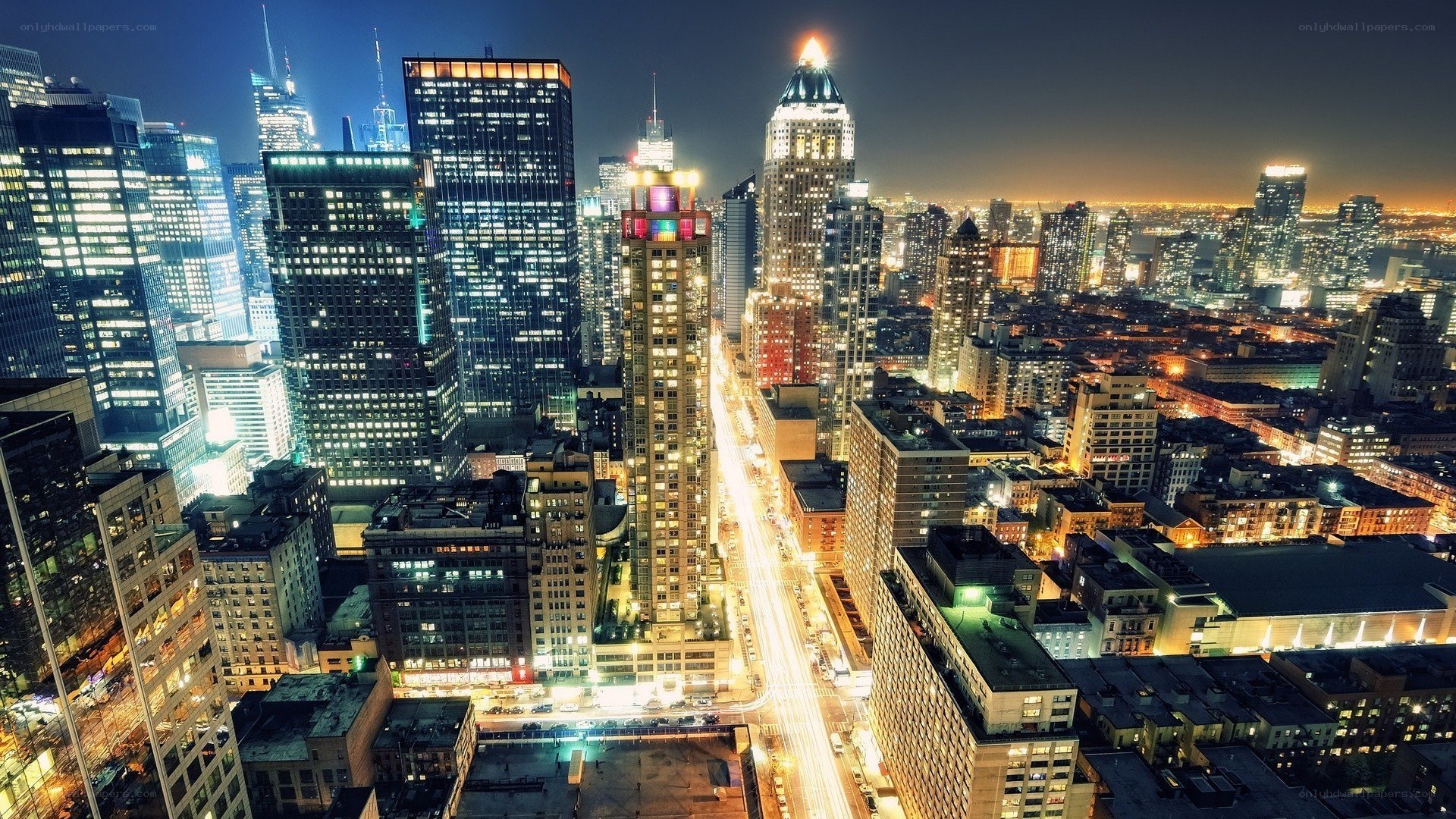 nighttime city skyline view