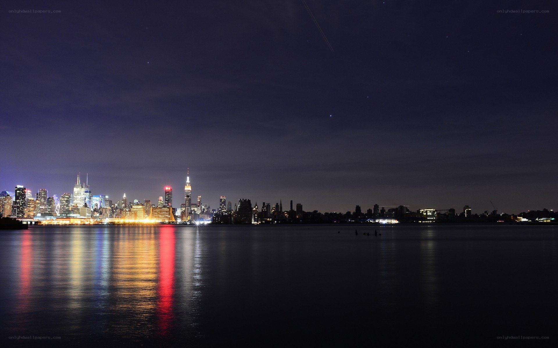 nighttime city skyline view