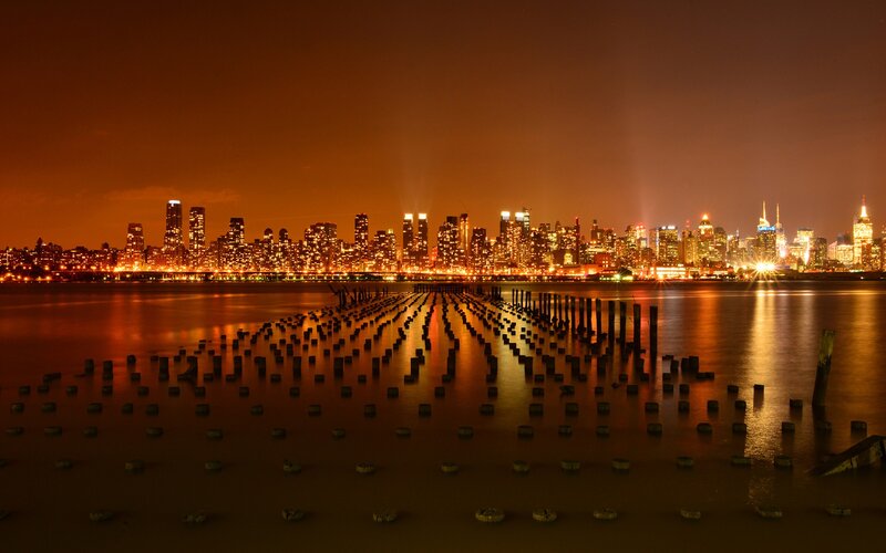 nighttime city skyline view