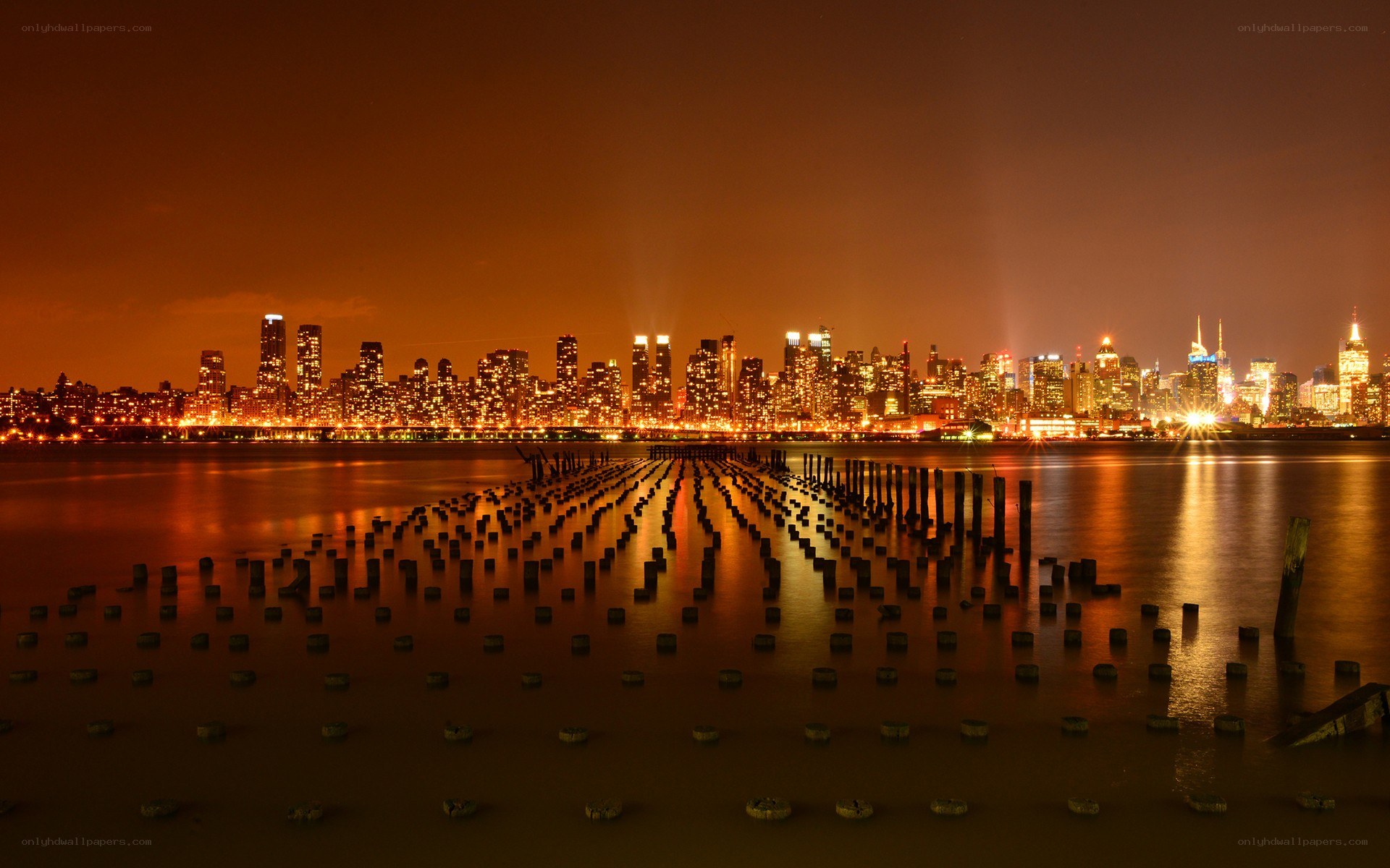 nighttime city skyline view