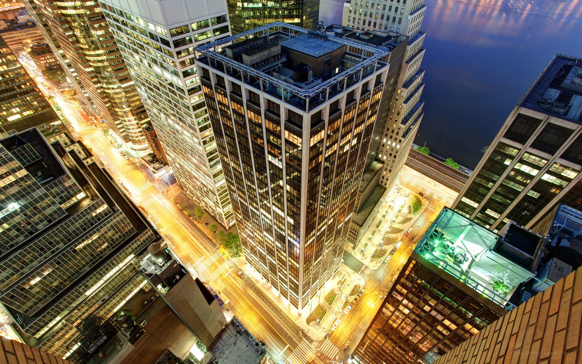 nighttime city skyline view
