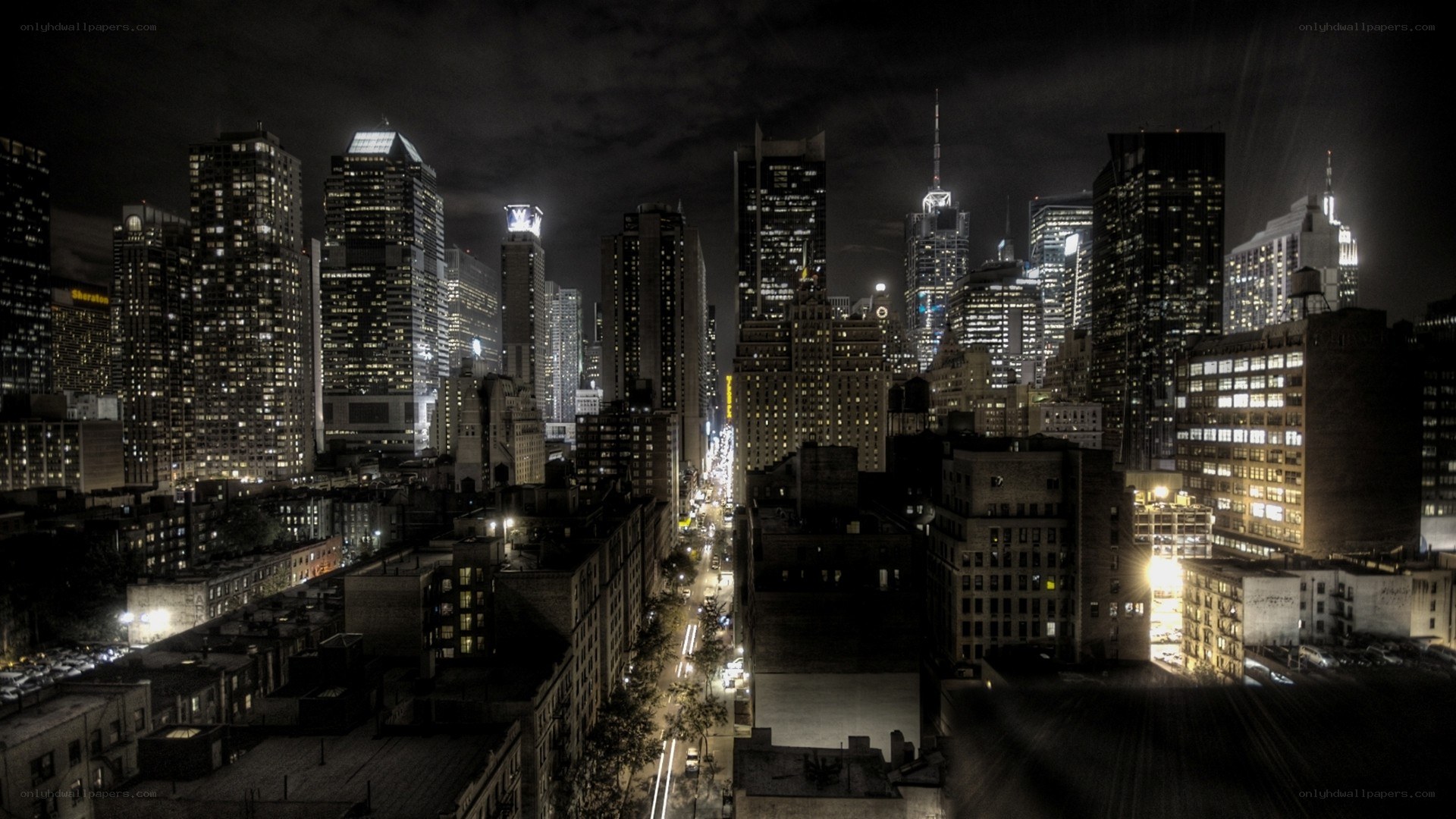 nighttime city skyline view