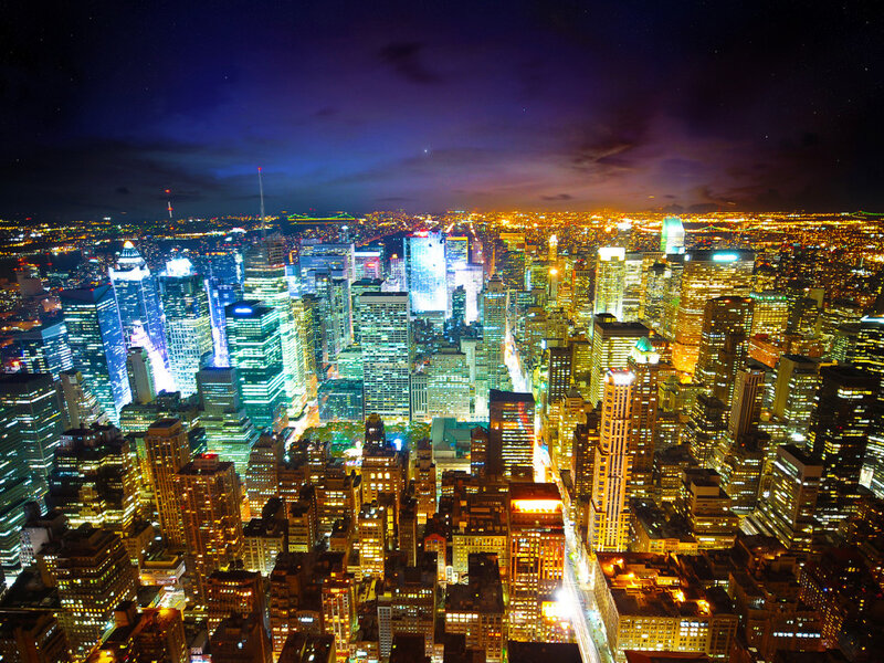 nighttime city skyline view