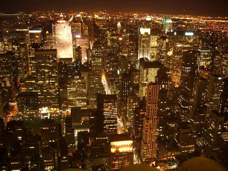 nighttime city skyline view