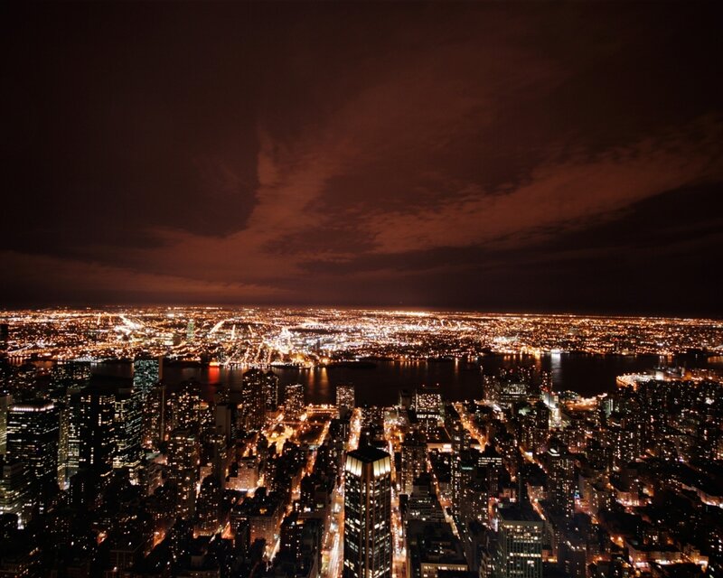 nighttime city skyline view
