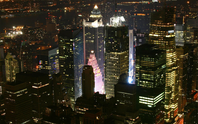 nighttime city skyline view