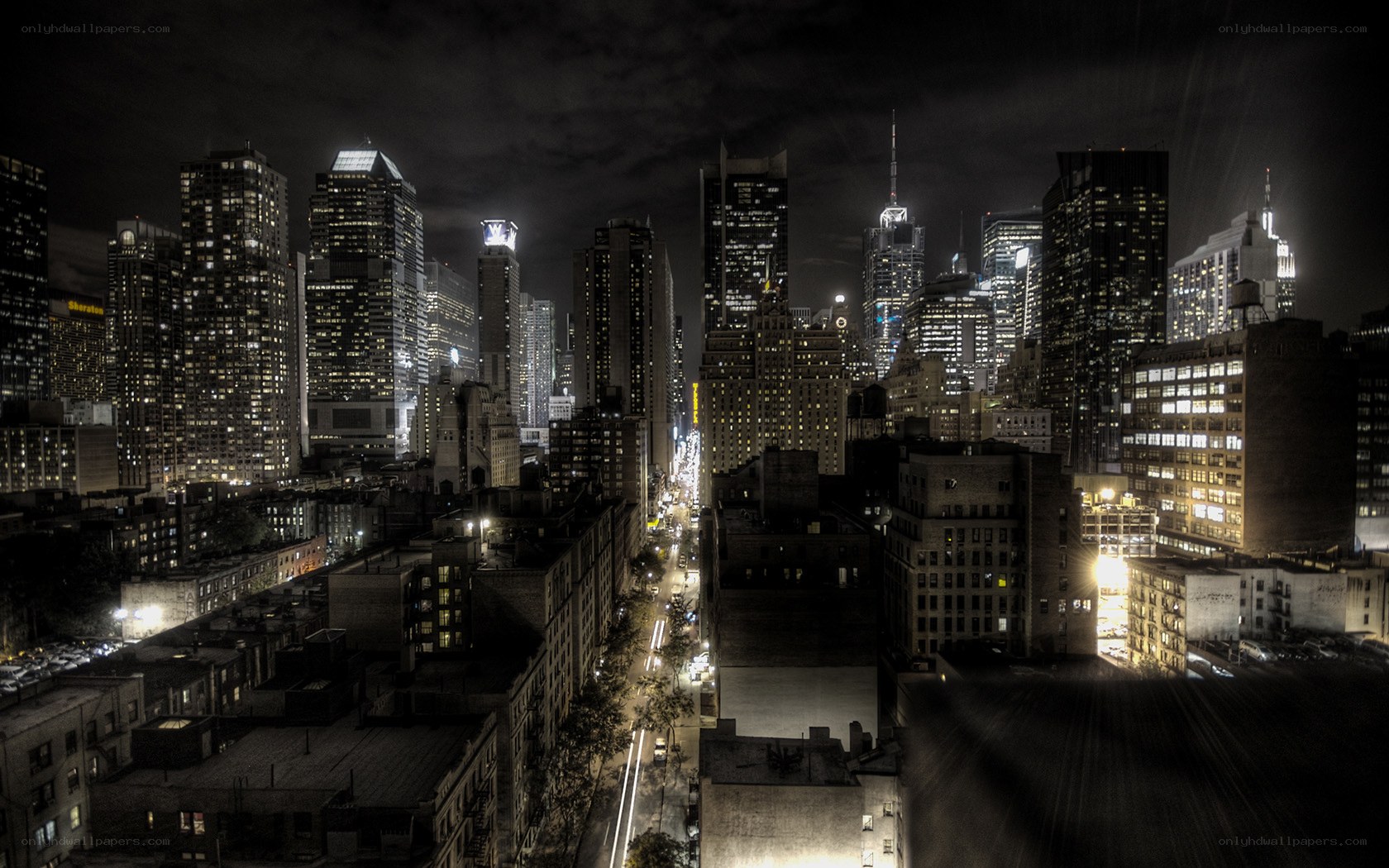 nighttime city skyline view