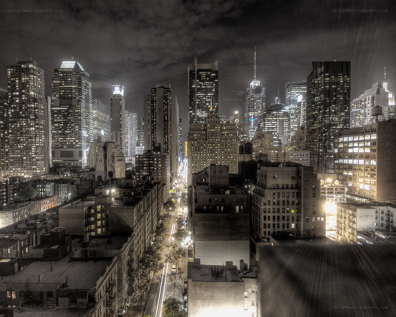 nighttime city skyline view
