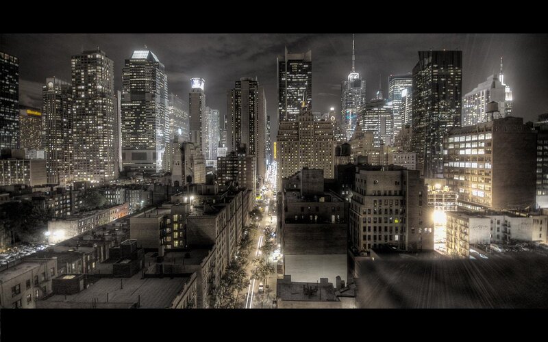 nighttime city skyline view