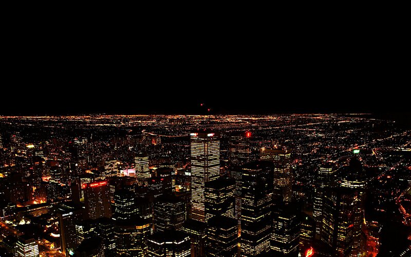 nighttime city skyline view