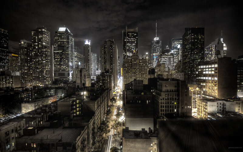 nighttime city skyline view