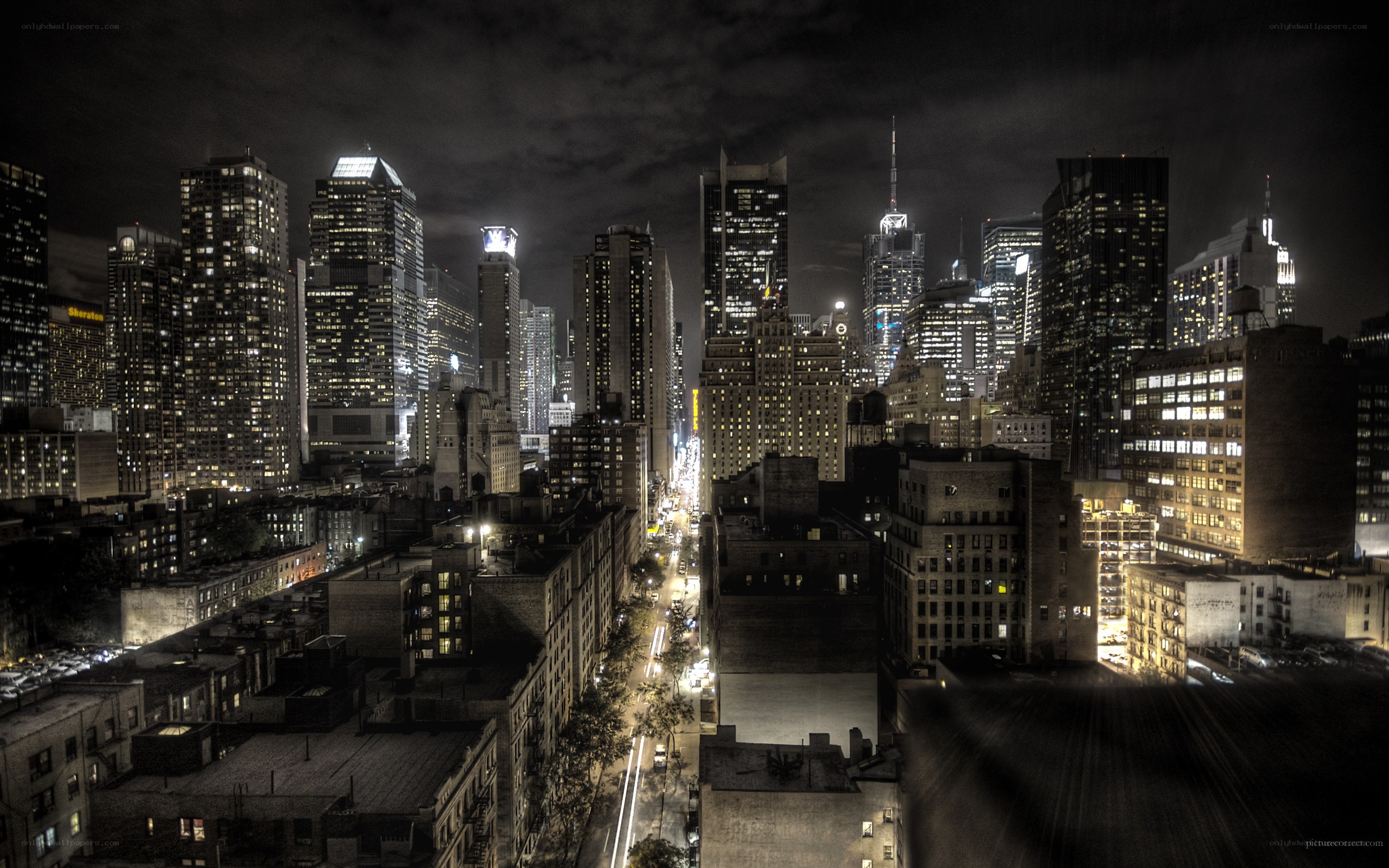 nighttime city skyline view