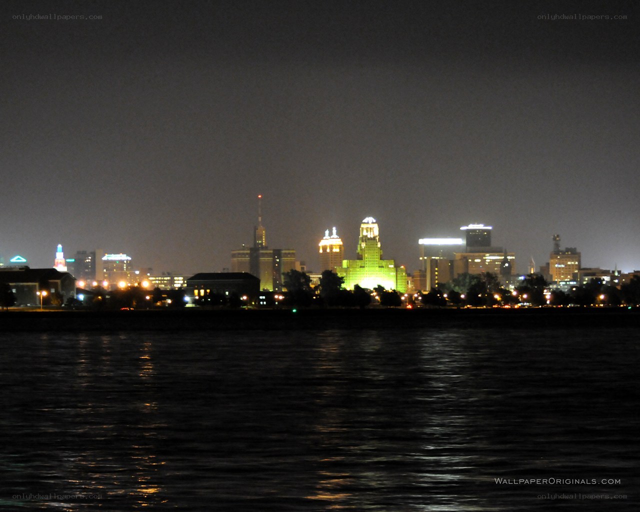 nighttime city skyline view
