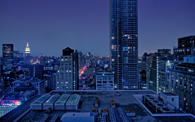 nighttime city skyline view