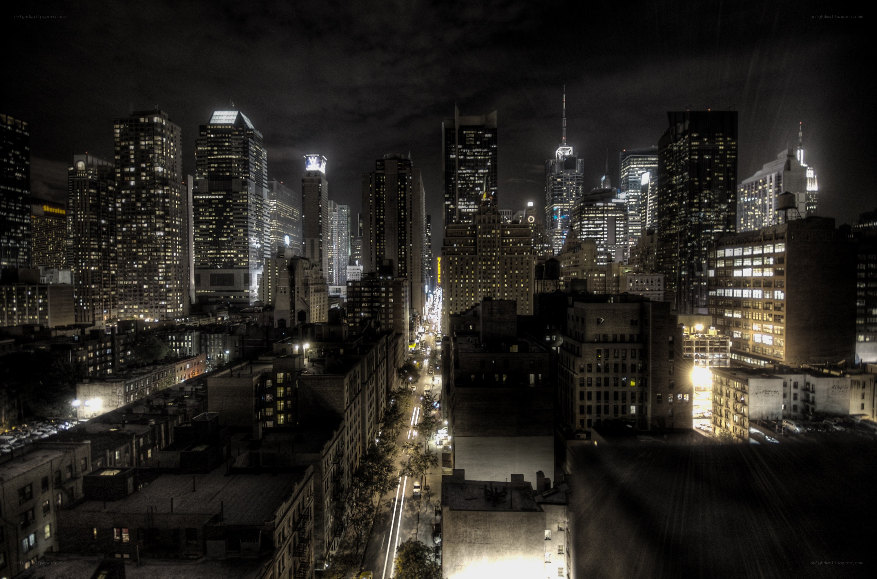 nighttime city skyline view