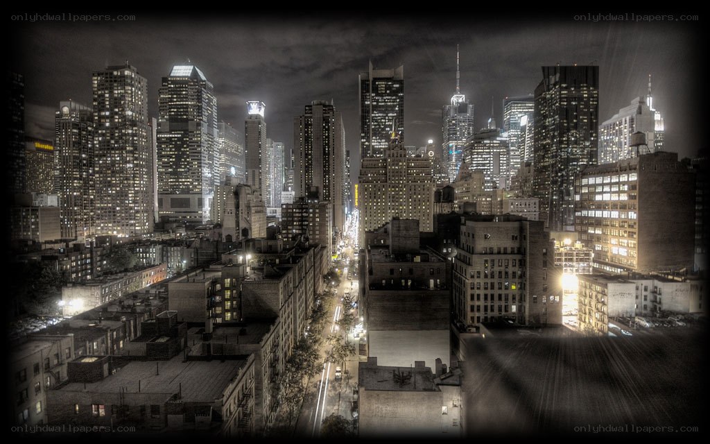 nighttime city skyline view