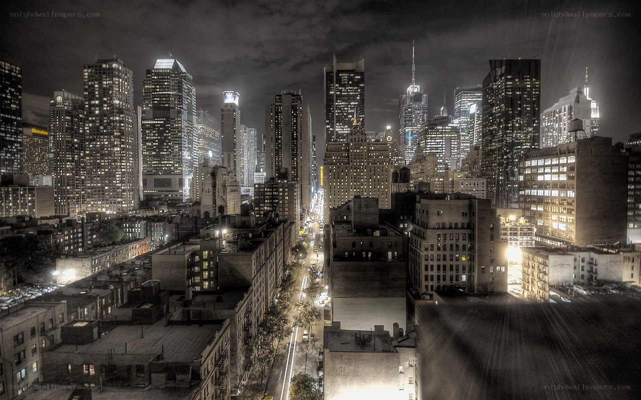nighttime city skyline view