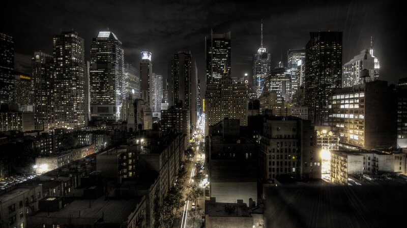 nighttime city skyline view