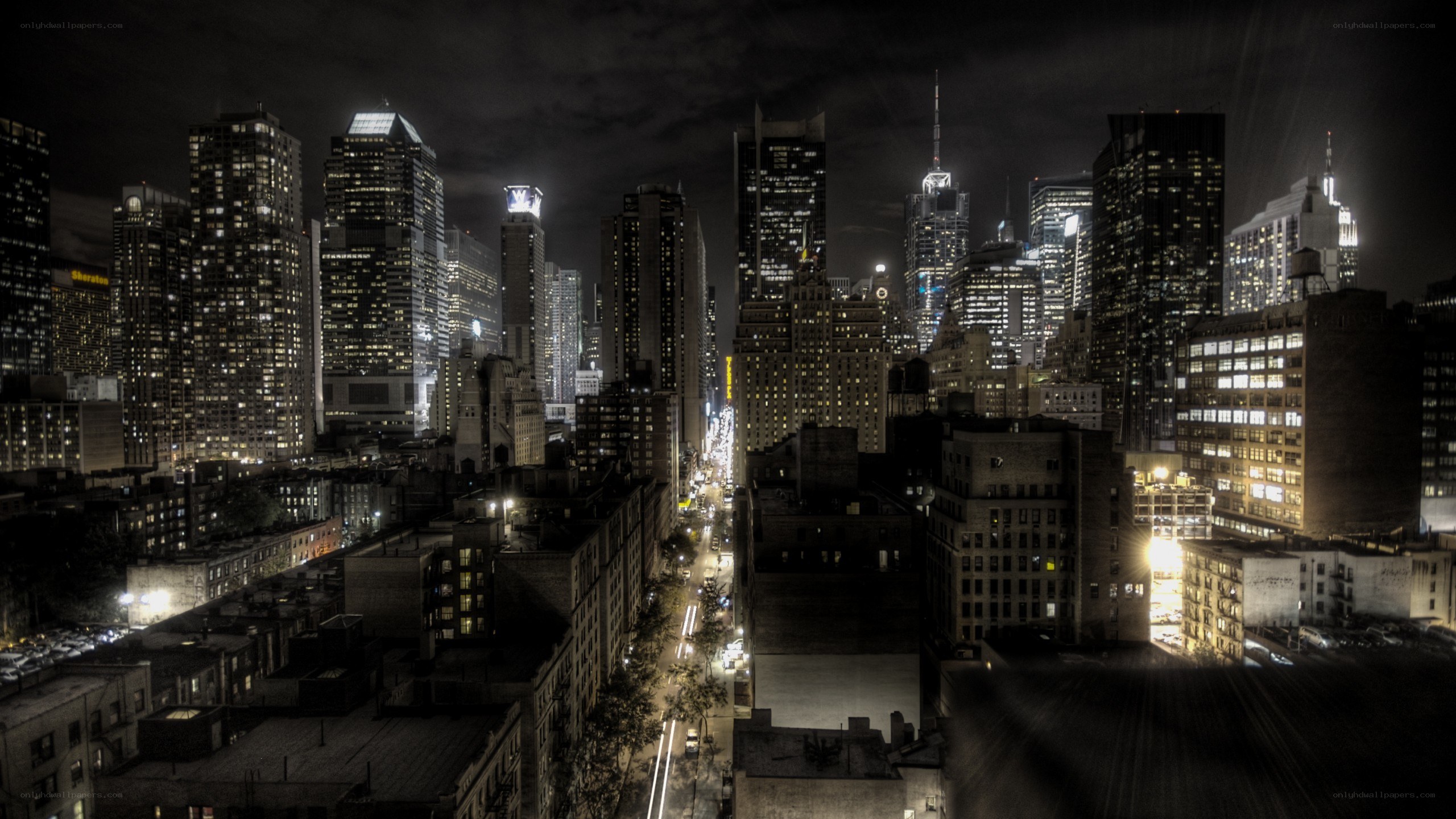 nighttime city skyline view