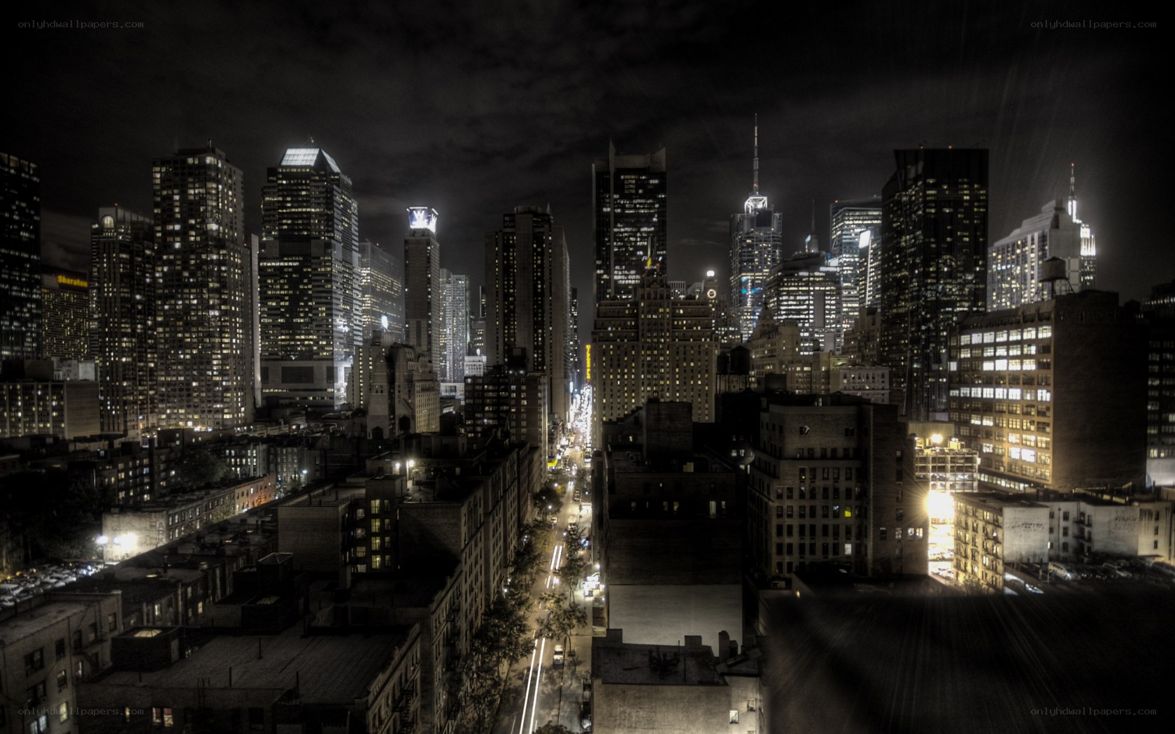 nighttime city skyline view