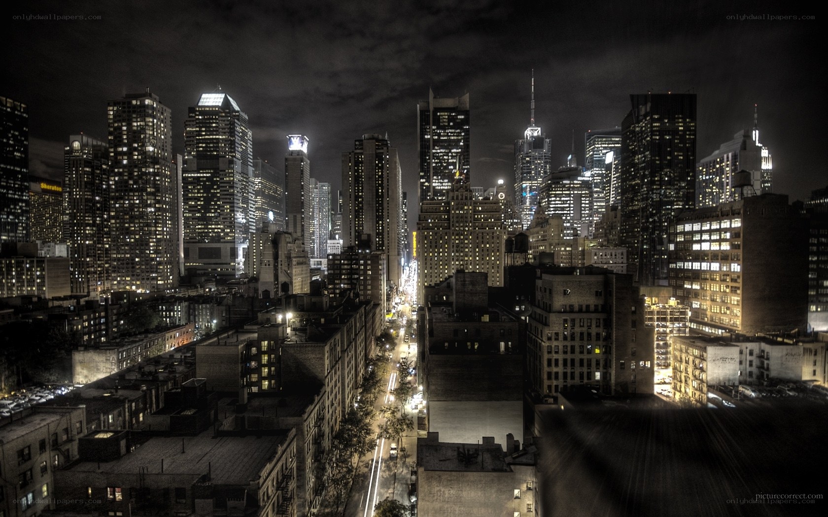 nighttime city skyline view