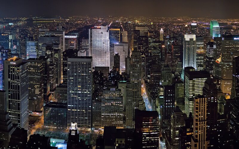 nighttime city skyline view