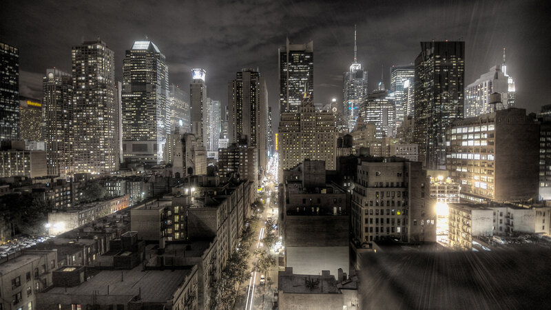 nighttime city skyline view
