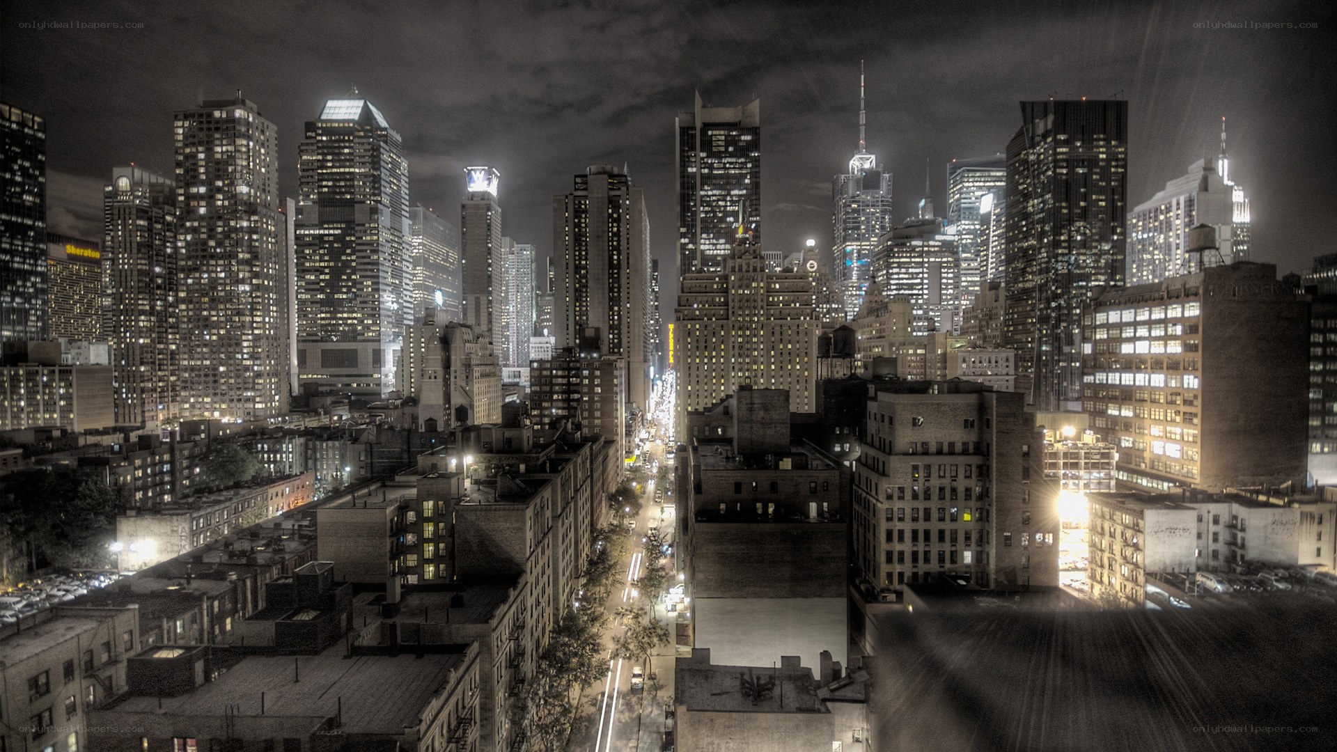 nighttime city skyline view