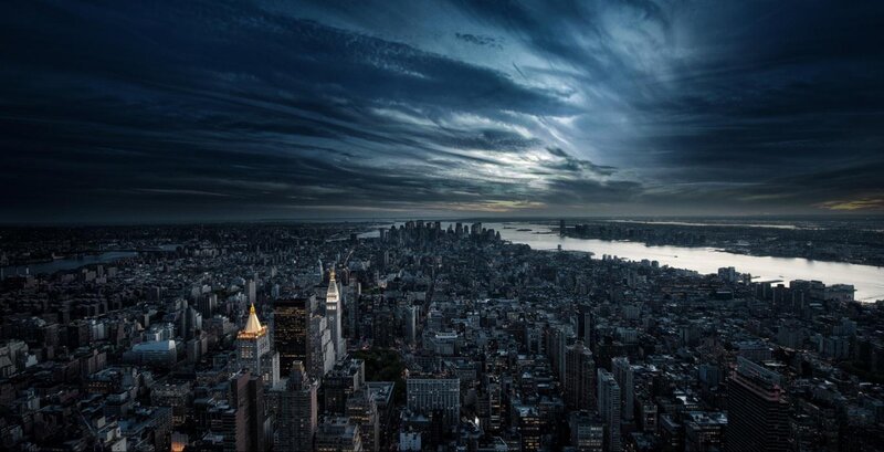 nighttime city skyline view