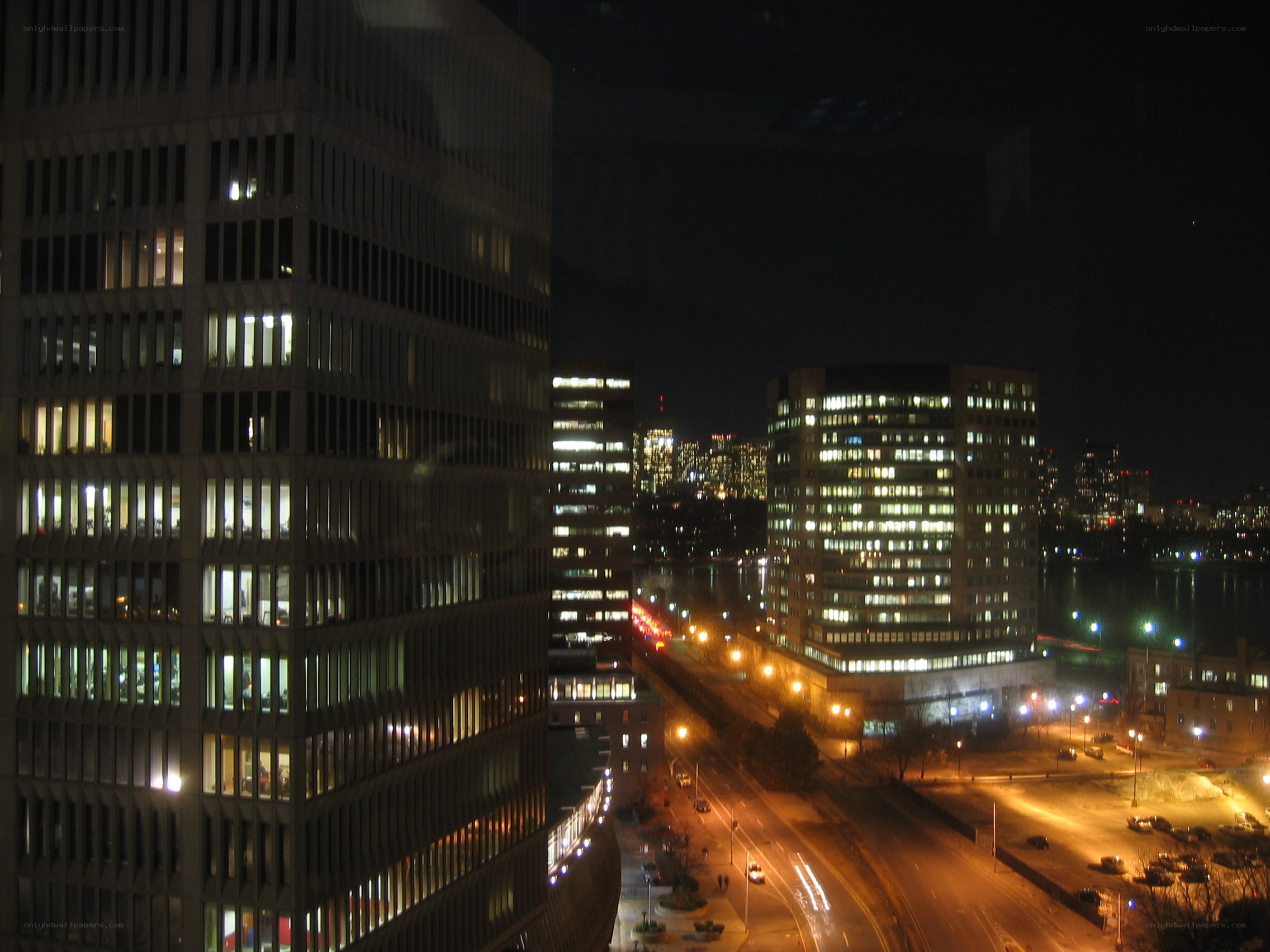 nighttime city skyline view