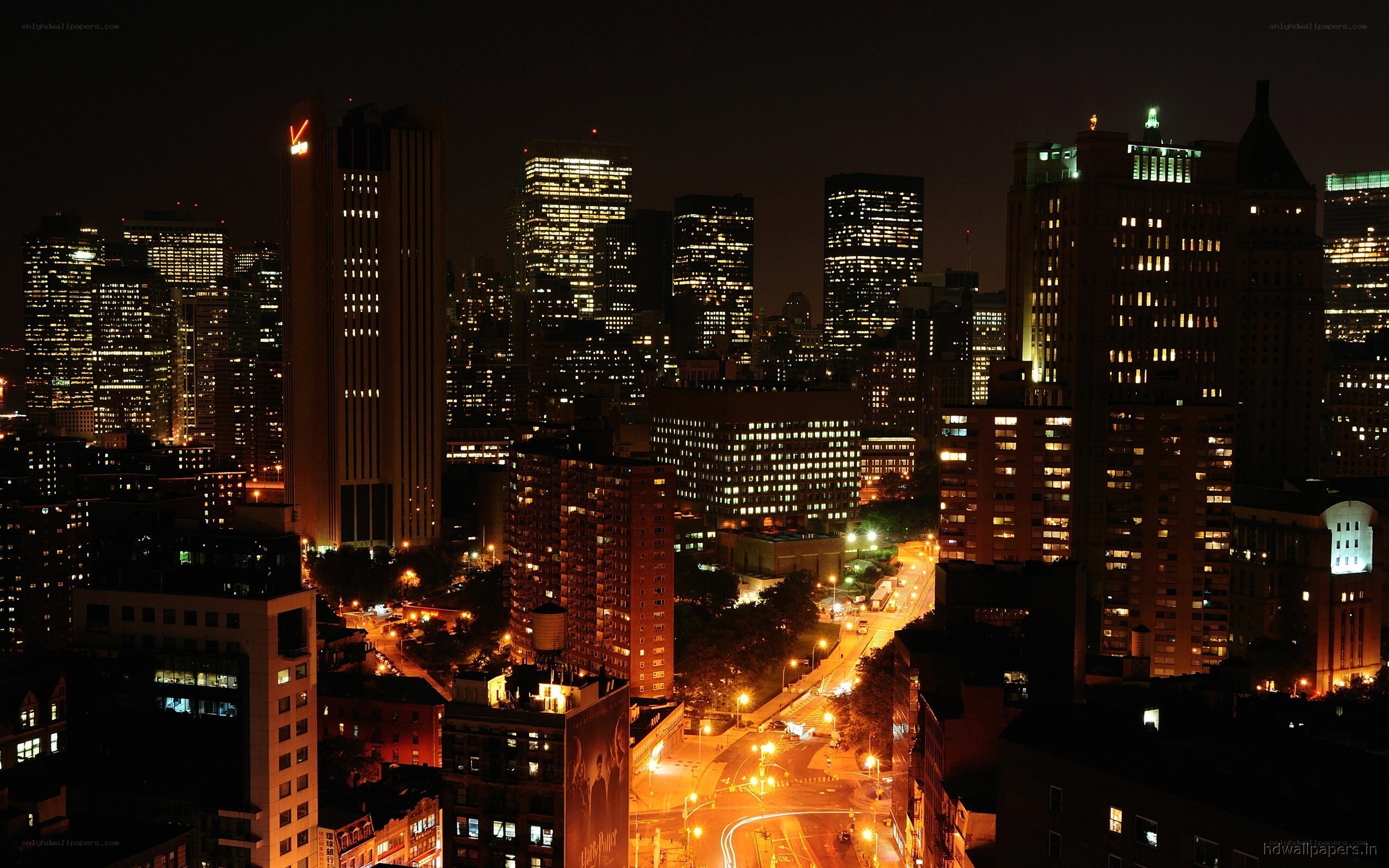 nighttime city skyline view