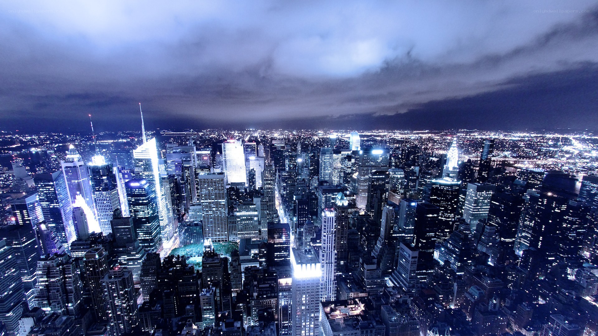nighttime city skyline view