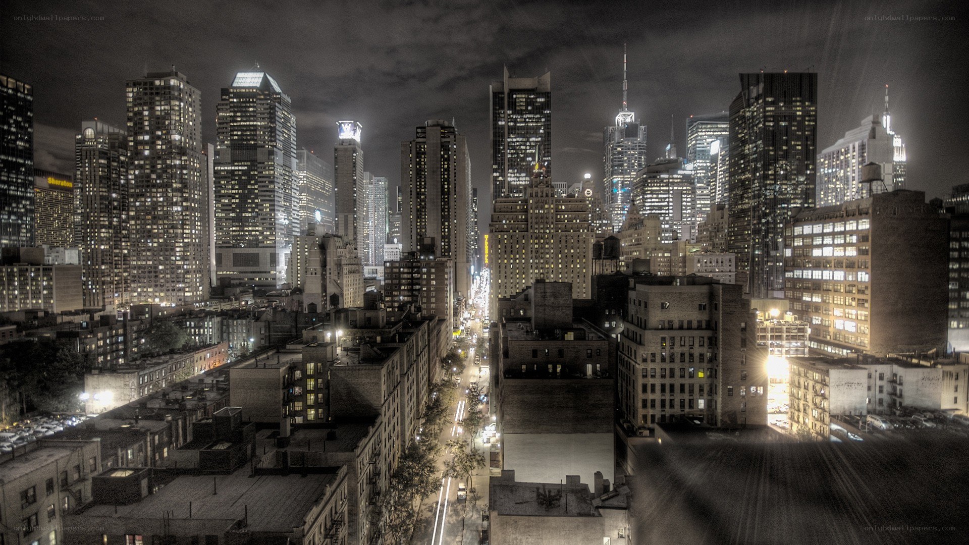 nighttime city skyline view