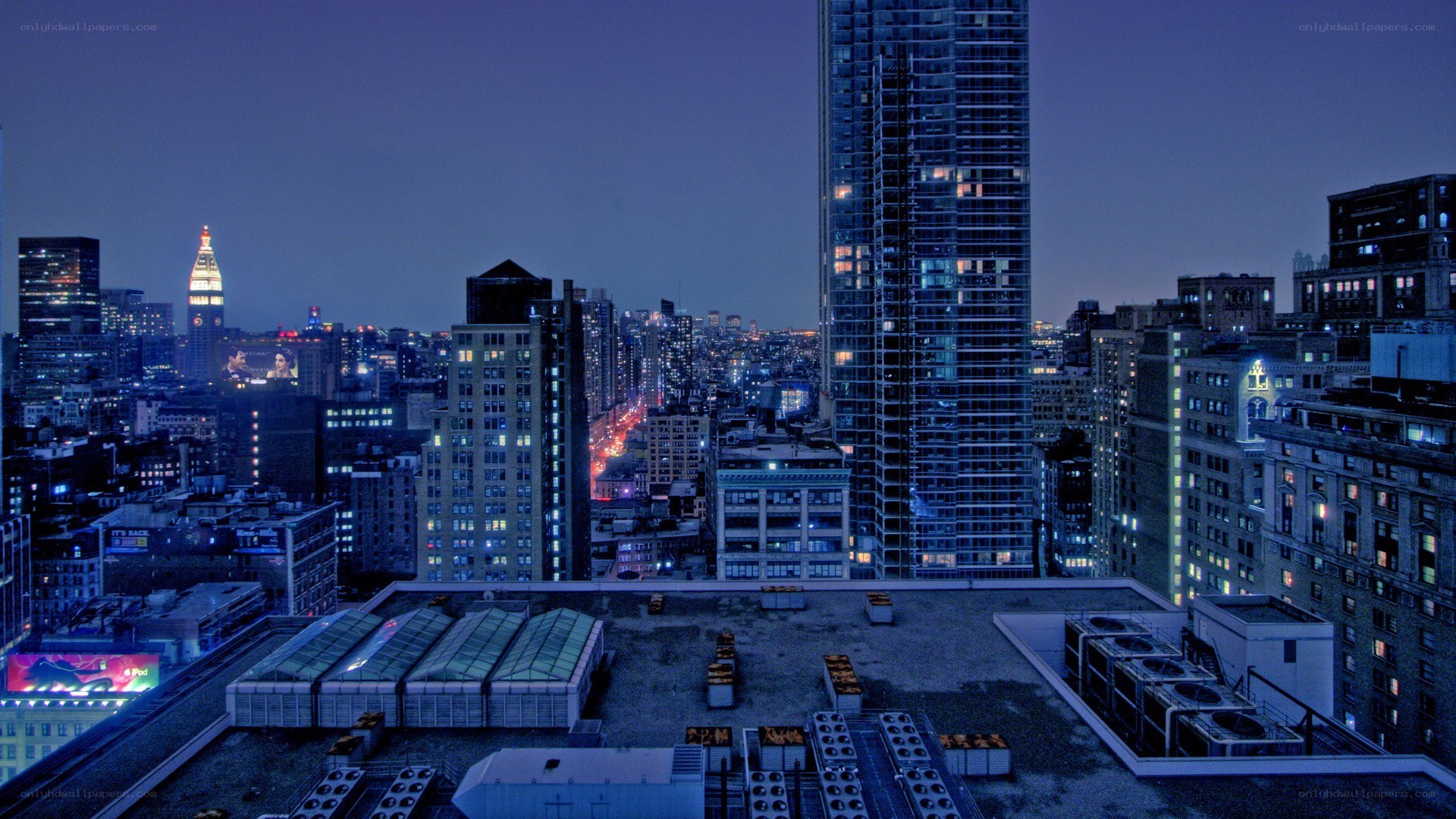 nighttime city skyline view