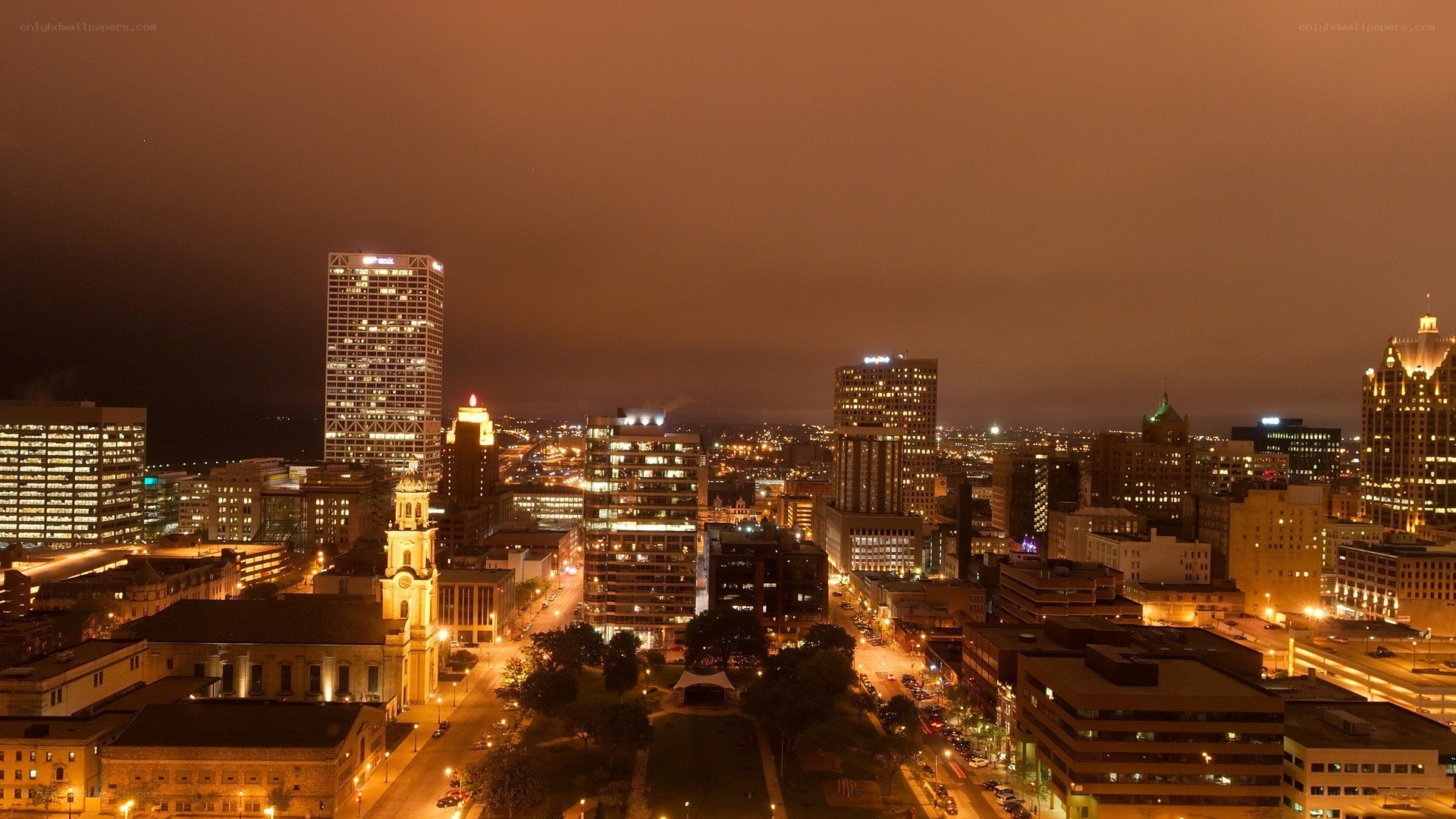 nighttime city skyline view