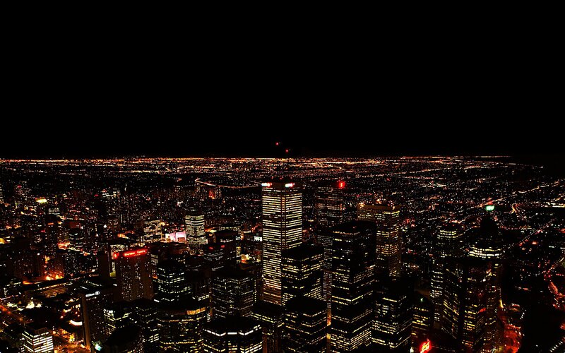 nighttime city skyline view