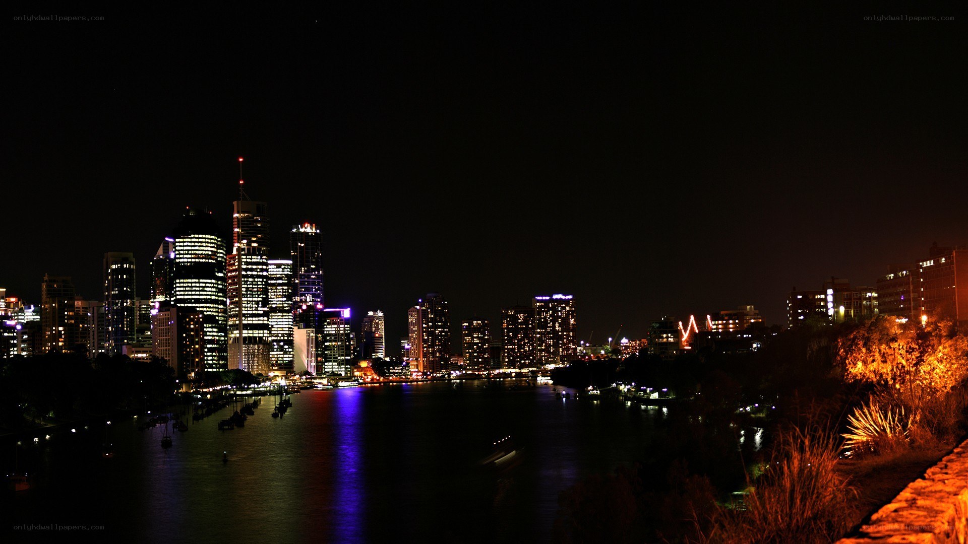nighttime city skyline view