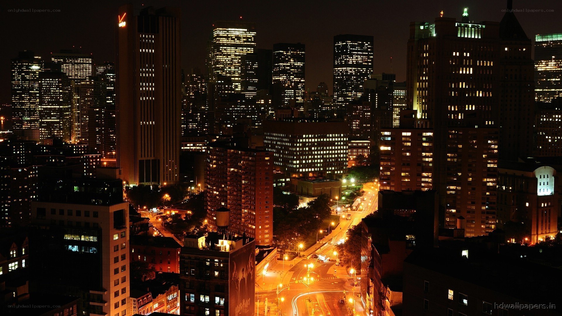 nighttime city skyline view