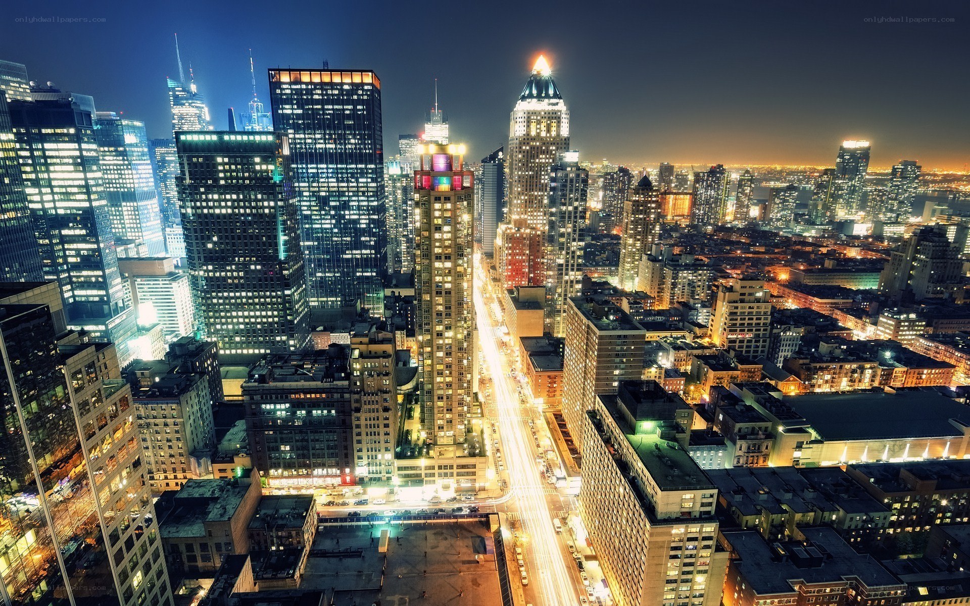 nighttime city skyline view
