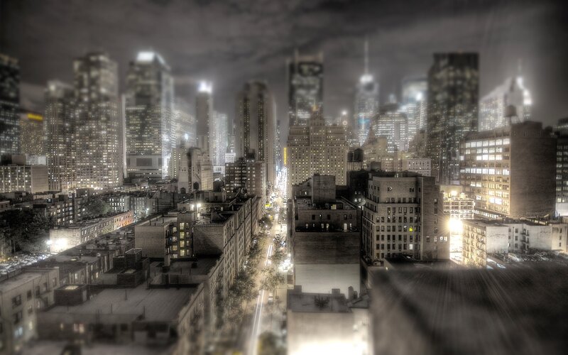 nighttime city skyline view