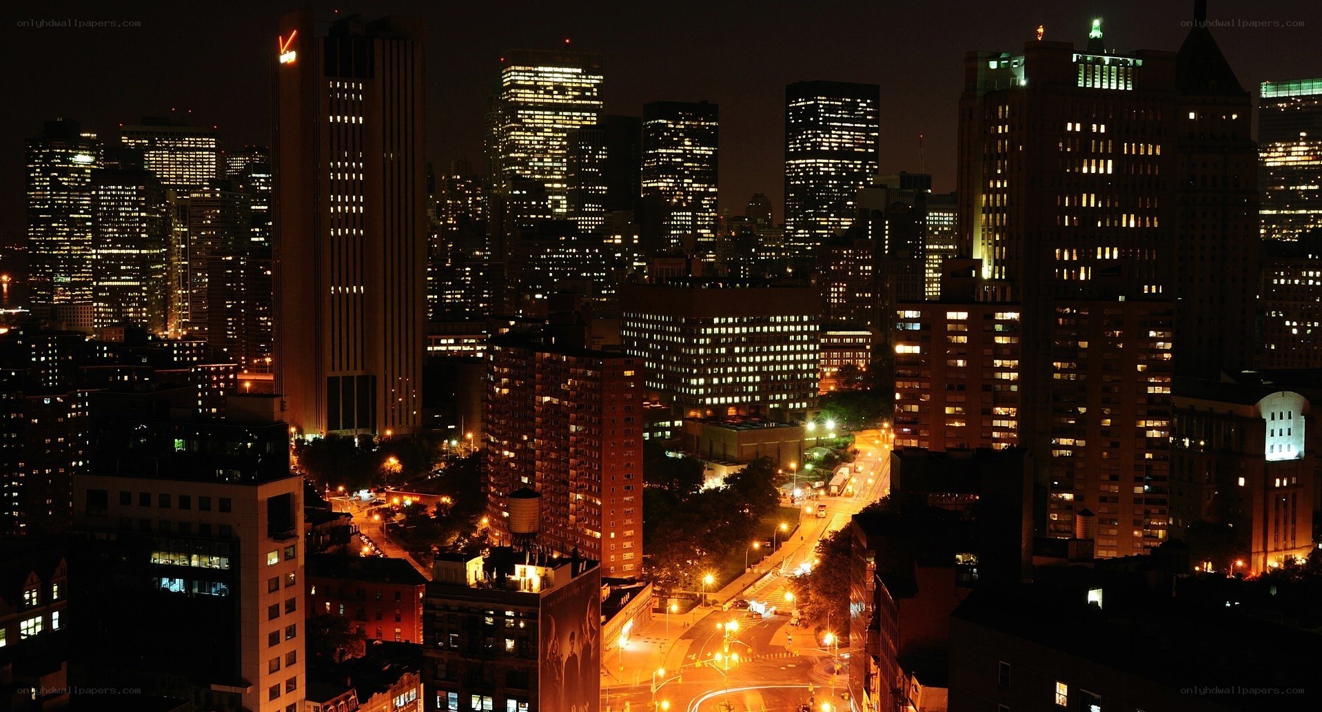 nighttime city skyline view
