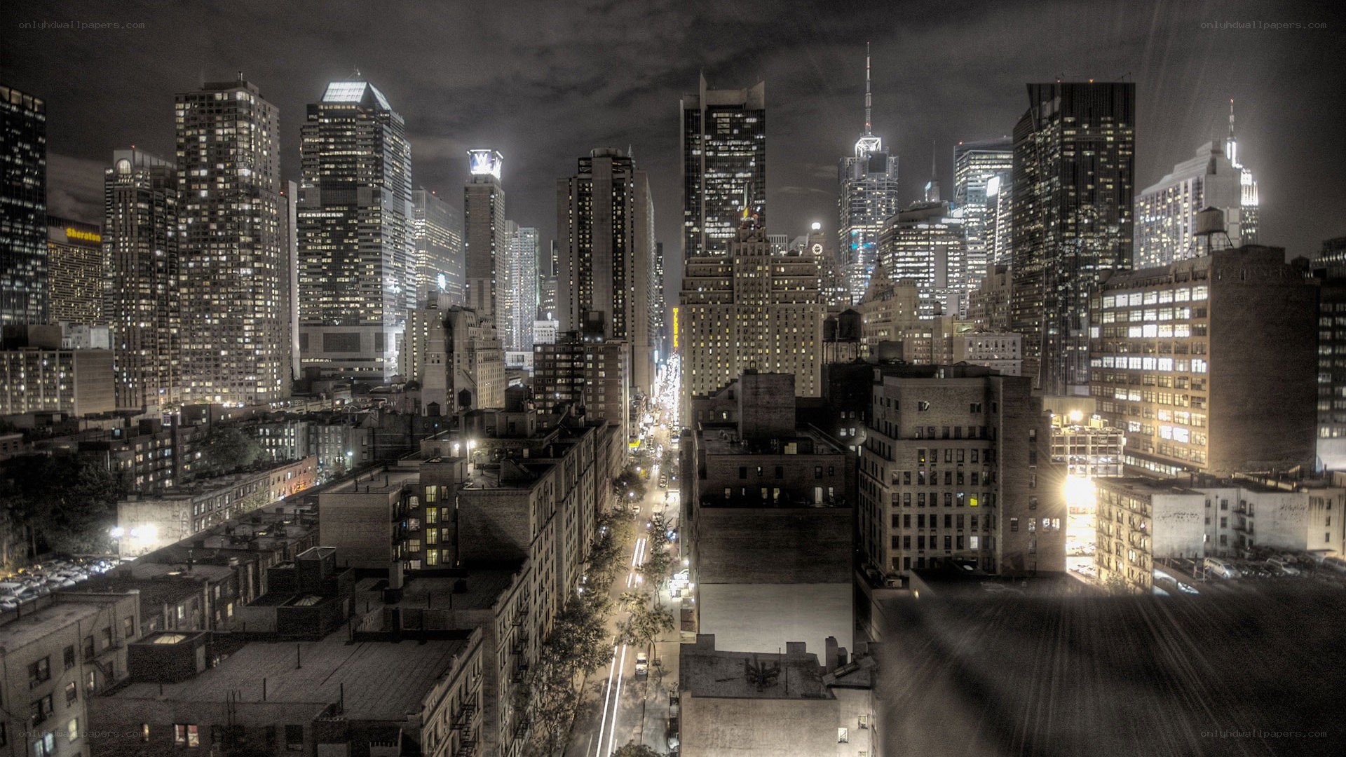 nighttime city skyline view
