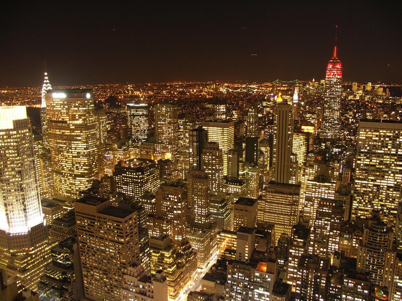 Nighttime City Skyline — Yellow, Dramatic, Night