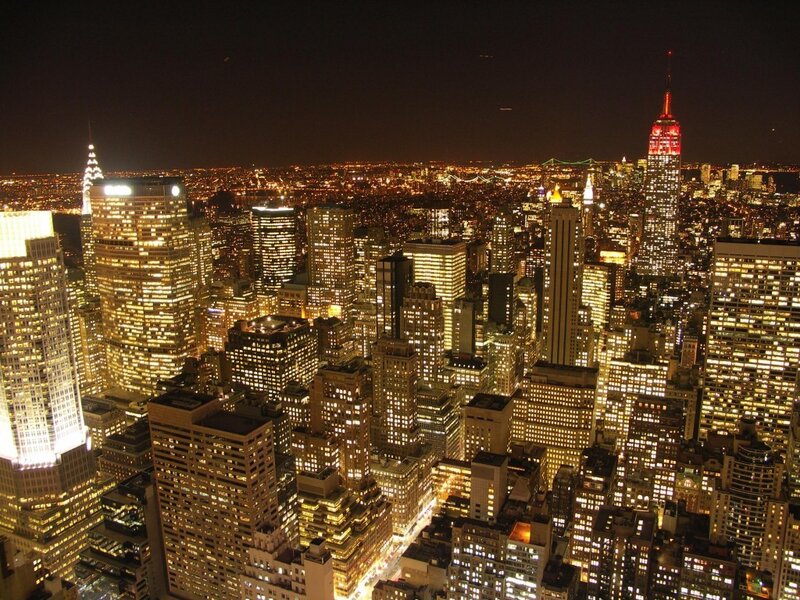 Nighttime City Skyline — Yellow