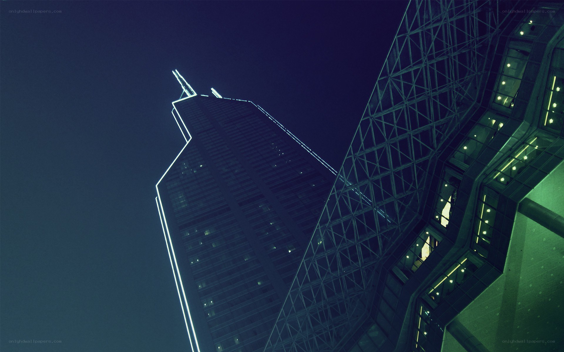 nighttime city skyscrapers