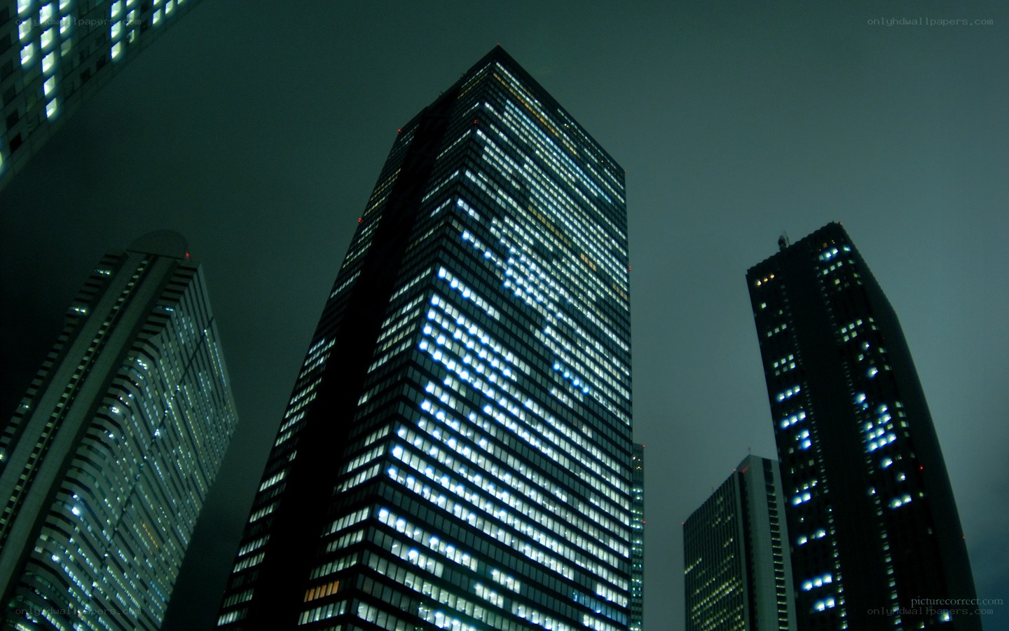 Nighttime city skyscrapers