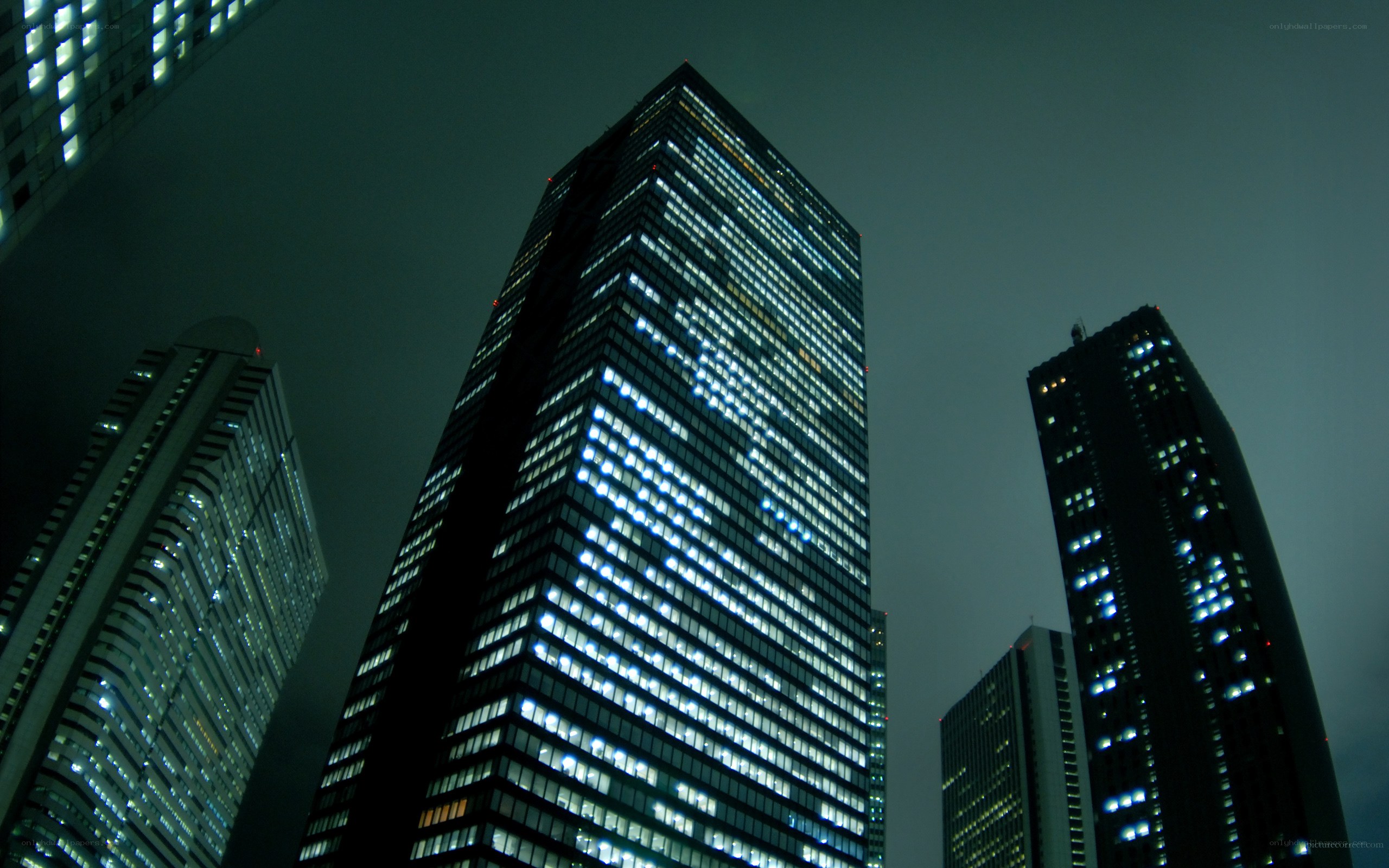 Nighttime city skyscrapers