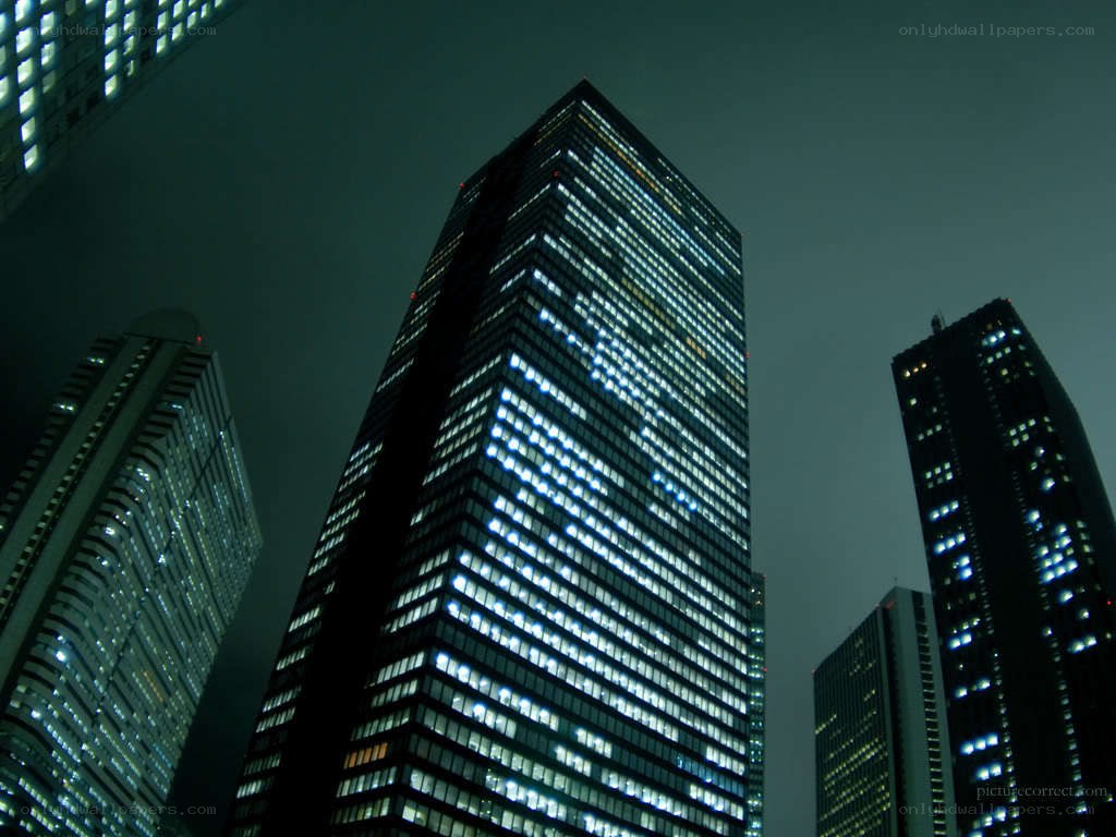 Nighttime city skyscrapers