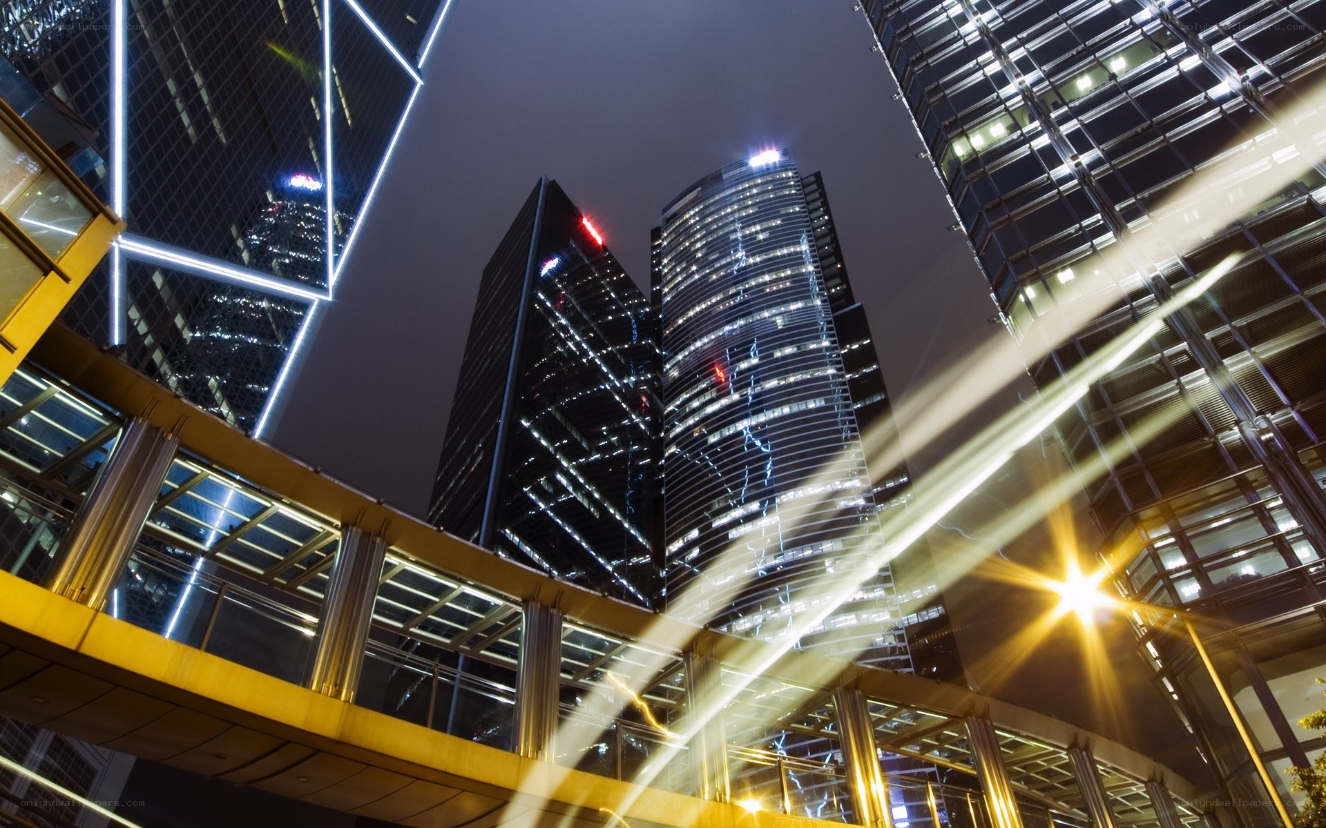 Nighttime city skyscrapers