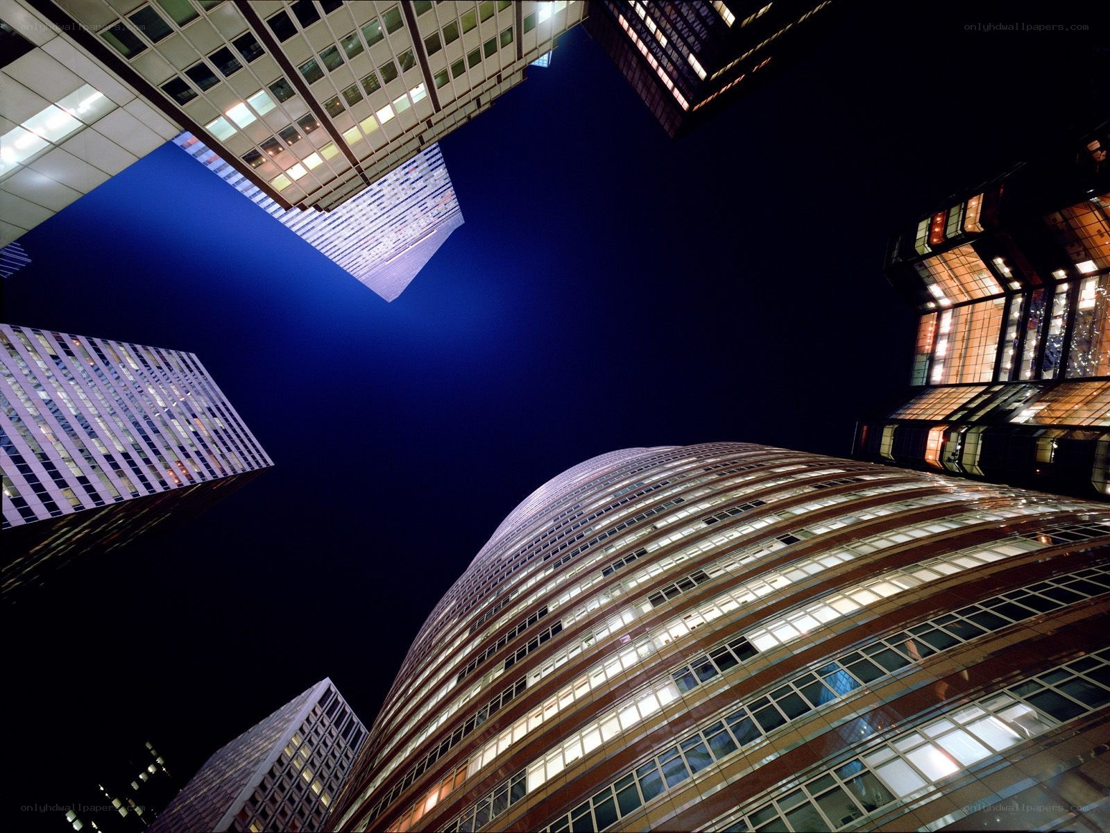 nighttime city skyscrapers